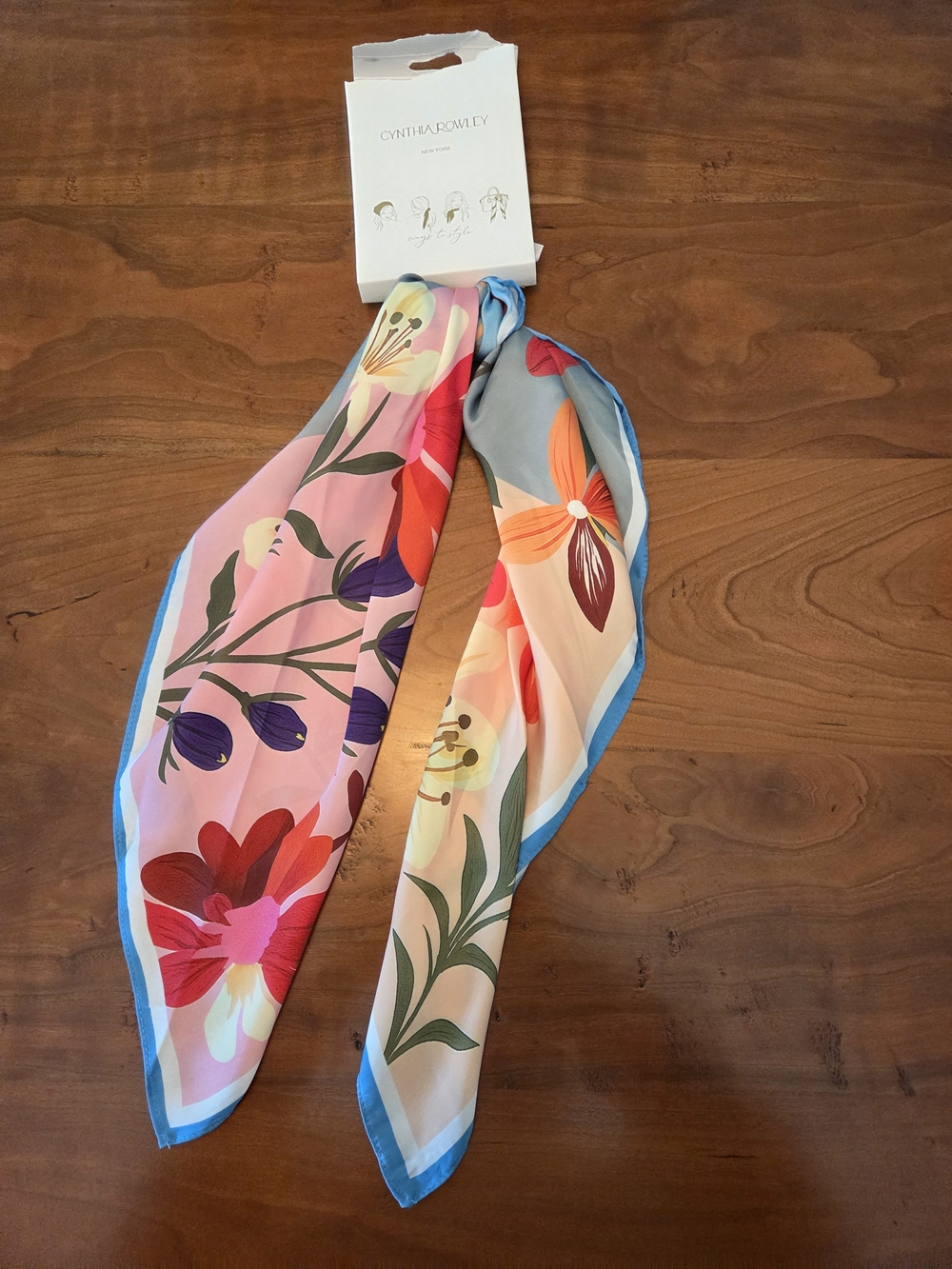 Cynthia Rowley Floral Multicolor Silk Scarf in Pink, Blue, Red and Orange